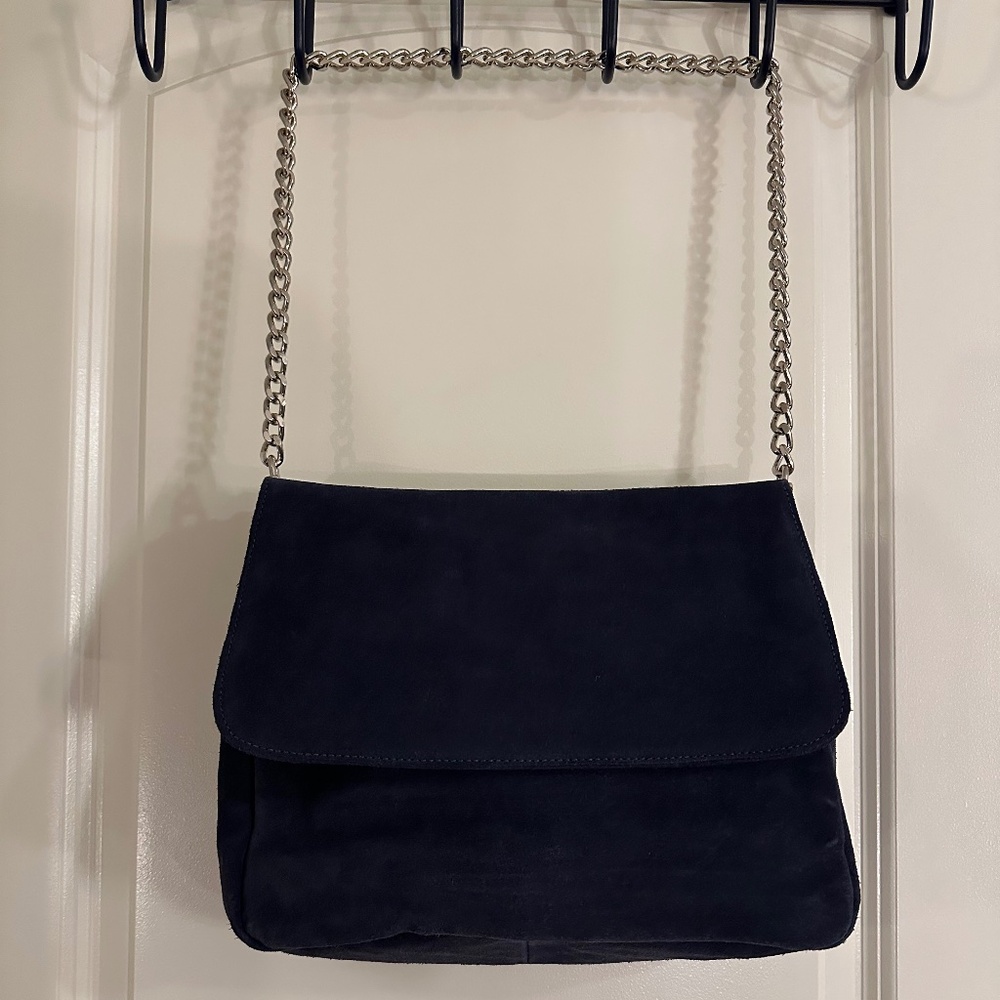 Beautiful Genuine Suede Classic Shoulder Handbag Navy Blue NWOT